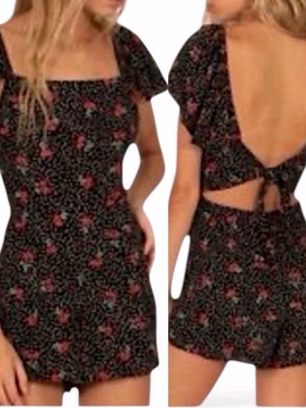 Amuse Society x Revolve Black Back Cutout Cherry Romper Playsuit Women’s Size M